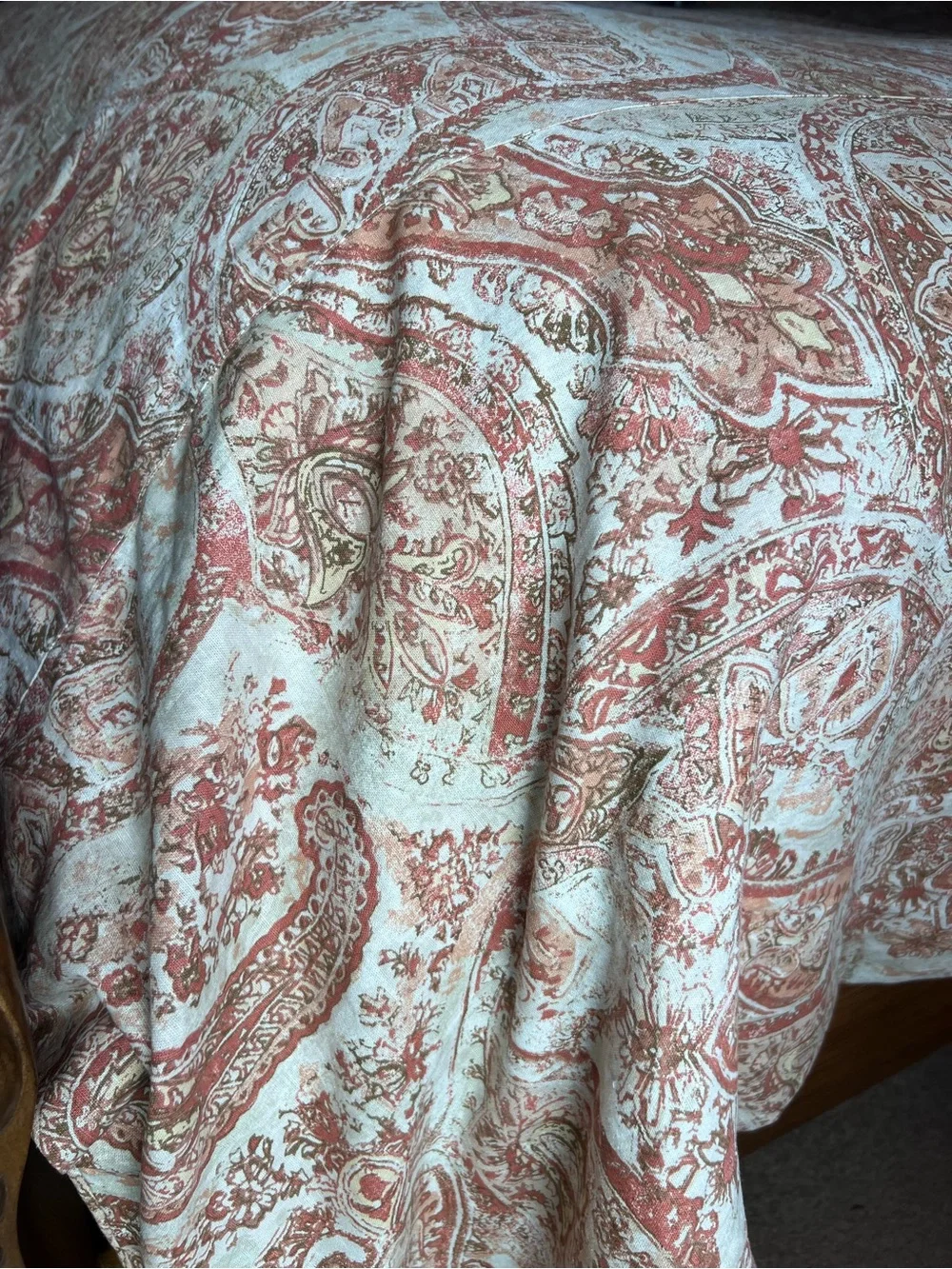 Pottery Barn Fresco pattern linen blend duvet cover King size Paisley terra cott